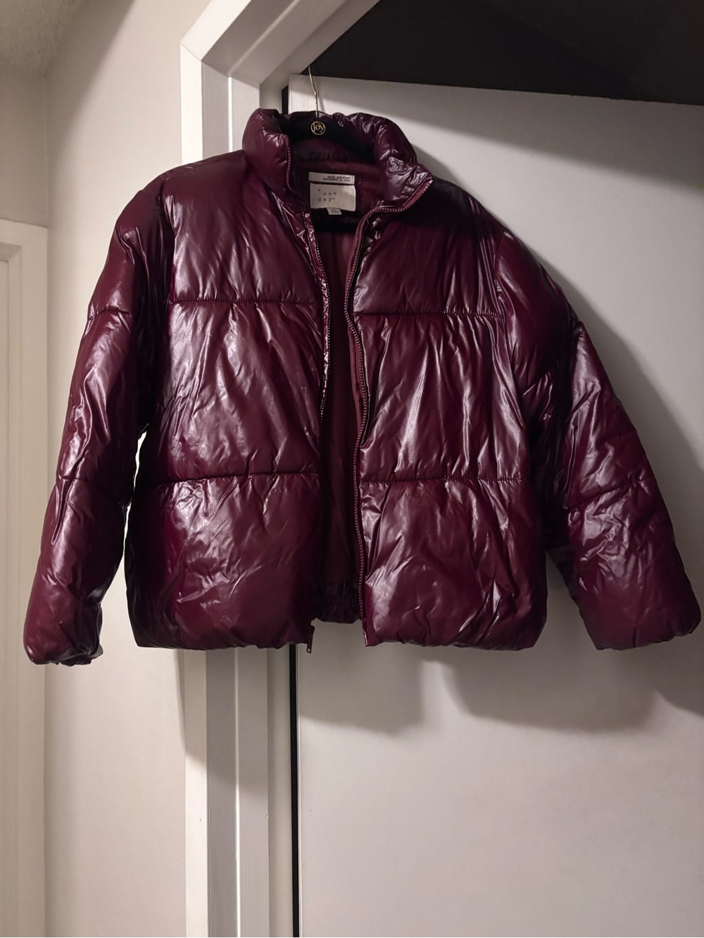 a new day Maroon Shiny Puffer Jacket